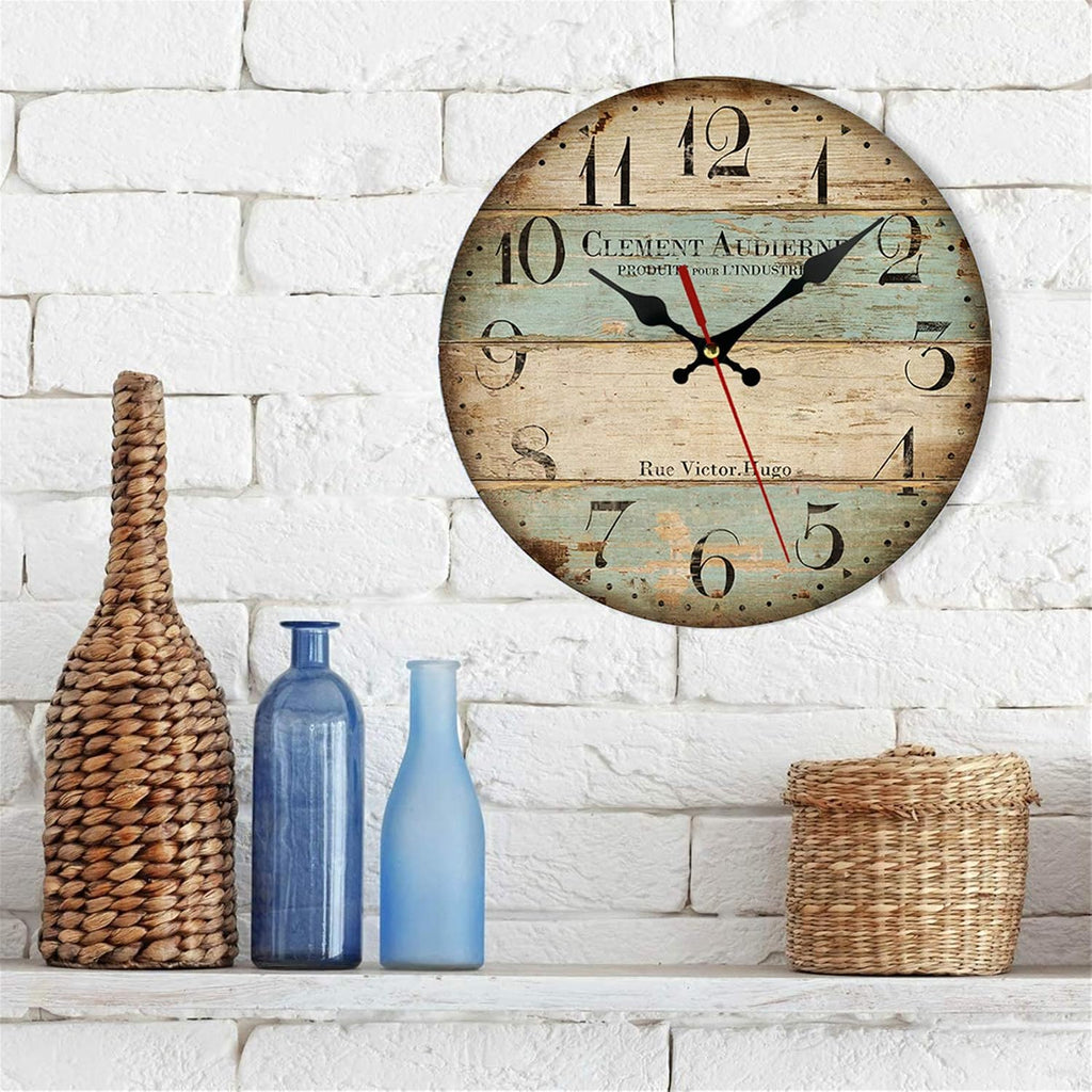 AMZBSR 12 Inch Retro Wall Clock,Vintage Paint Boards Wall Clock,Silent Non-Ticking Battery Operated Round Vintage Wood Wall Clock,Roman Numerals Wall Clock,Decorative Hanging Wall Clock