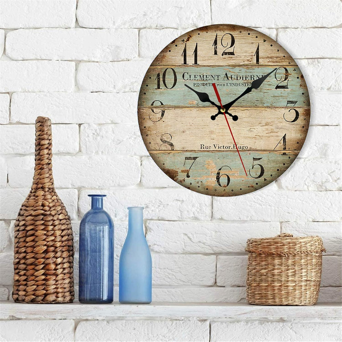 AMZBSR 12 Inch Retro Wall Clock,Vintage Paint Boards Wall Clock,Silent Non-Ticking Battery Operated Round Vintage Wood Wall Clock,Roman Numerals Wall Clock,Decorative Hanging Wall Clock