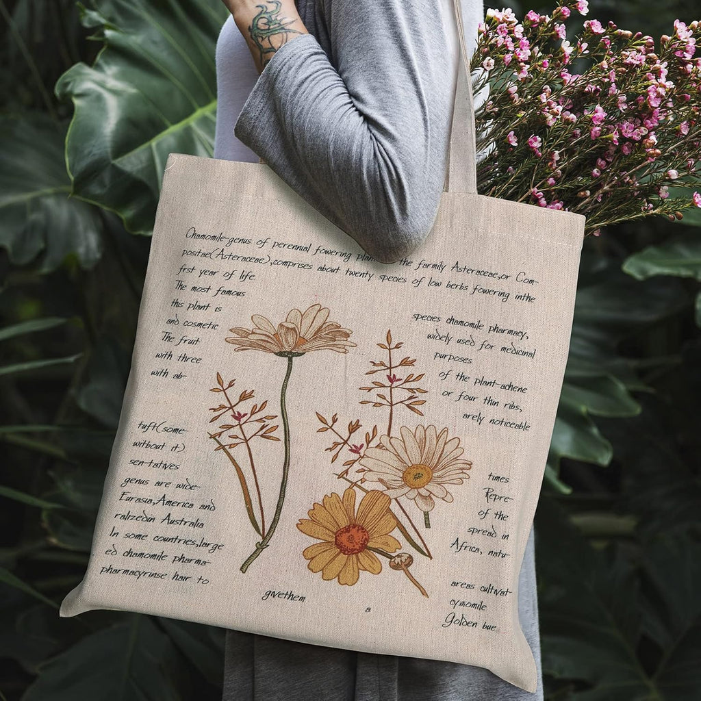 Saintrygo 4 Pieces Canvas Tote Bag Flowers Shopping Bag Beautiful Tote Bag Aesthetic Reusable Grocery Shopping Bag Makeup Bags for Girls Women, clear
