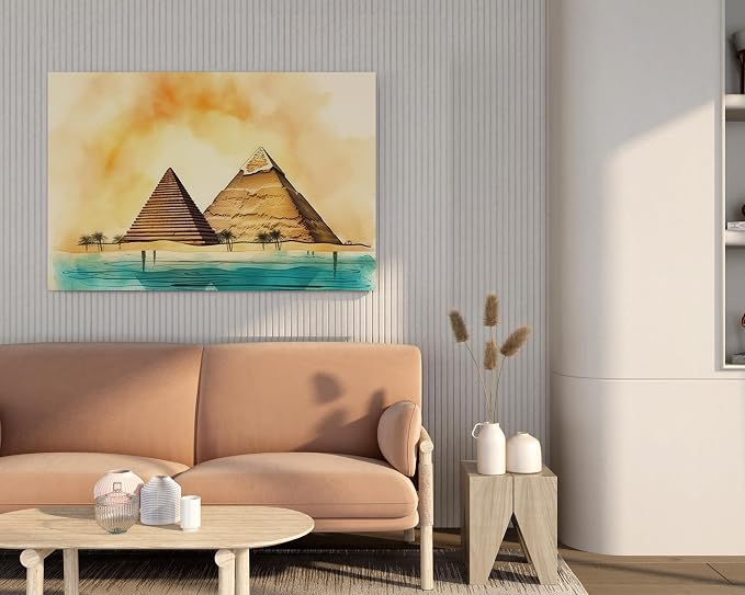 Canvas wall art print of the Giza Pyramids in watercolor, 60 x 40 cm