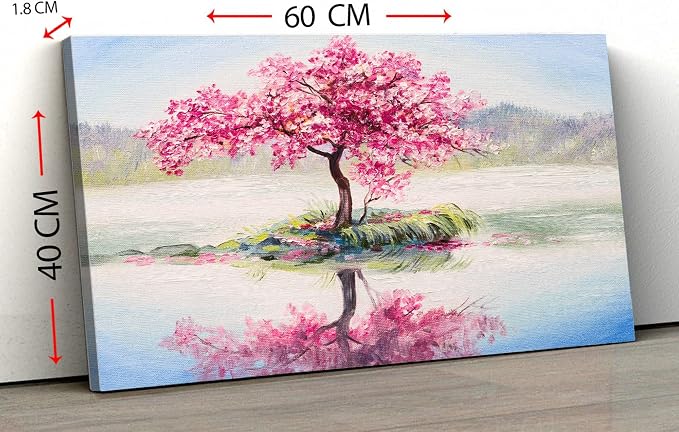 لوحة جدارية قماشية، صورة مؤطرة تجريدية لشجرة كرز شرقية، 40x60 سم، وردي