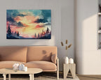 Canvas wall art with a sunset print and trees in the foreground,60x40cm, blue