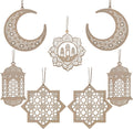 PopManko Ramadan Decorations - Wooden Pendant Eid Mubarak Hanging Moon Star Wind Light Castle Shape Ornament
