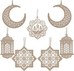 PopManko Ramadan Decorations - Wooden Pendant Eid Mubarak Hanging Moon Star Wind Light Castle Shape Ornament