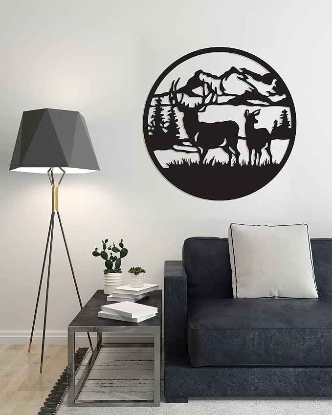 Wooden art panel with a decorative deer design for wall hanging , measuring 80cm x 80cm