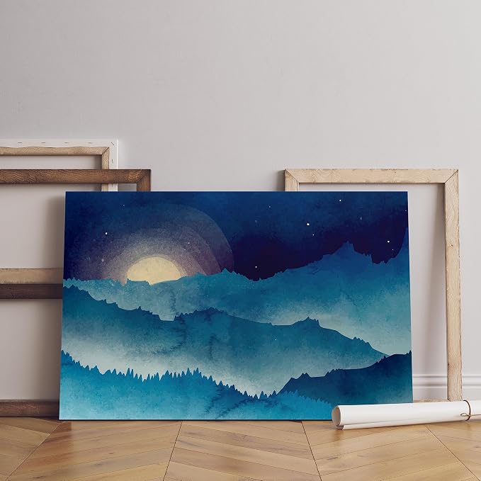 Watercolor Printed Canvas Wall Art - 60 x 40 cm, Blue