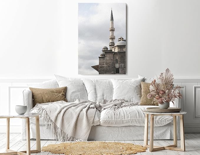 Canvas Wall Art with Tower and Cloud Print, 60 x 40 cm, Gray