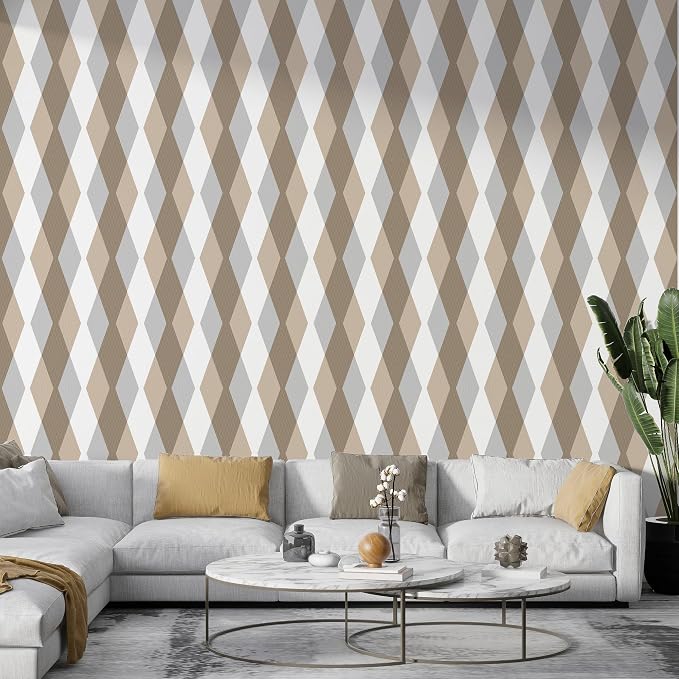 seamless aesthetic print beige fabric wallpaper, covering up to 4.2m x 3m, with adhesive and smoothing tool.