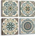 double trees Mandala Canvas Wall Art Bedroom: Living Room Bathroom Vintage Flower Giclee Print Modern Abstract Boho Pattern Painting Picture 4 Piece 12x12 Aesthetic Brown Artwork Ready to Hang