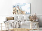 wall art, on canvas, printed with a Mediterranean city scene, 60x40 cm, blue