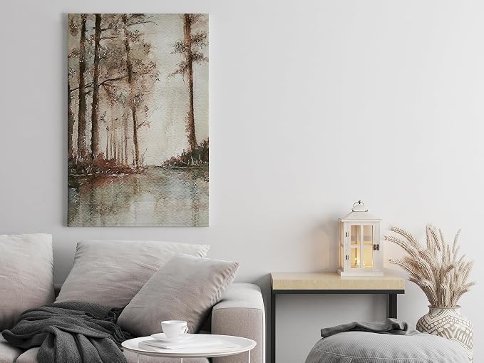 A wall art piece featuring a hand-printed watercolor landscape on canvas, measuring 60 x 40 cm.
