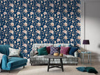 Golden lily pattern fabric wallpaper covering an area of up to 4.2 x 3 meters, with adhesive/welding and smoothing tool