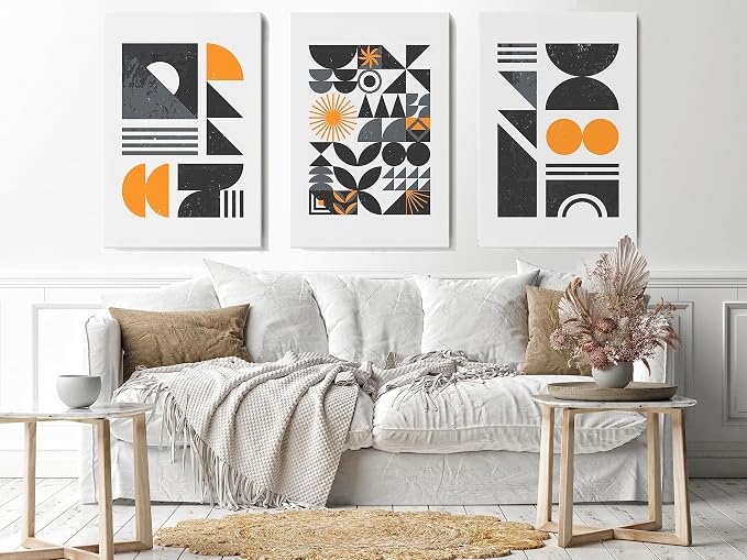 Bauhaus Poster Set, Modern Design, Printed on Canvas for Wall, 40 x 60 cm, Orange
