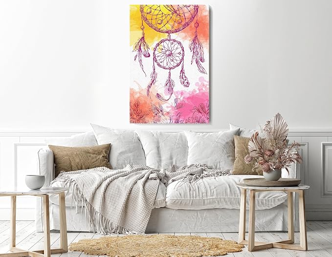 Dreamcatcher Printed Canvas Wall Art, 60x40cm, Pink