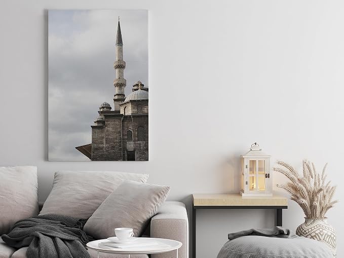 Canvas Wall Art with Tower and Cloud Print, 60 x 40 cm, Gray