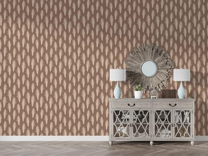 Fabric wallpaper with an autumnal boho pattern, covering an entire wall up to 4.2m x 3m, with an adhesive and smoothing tool
