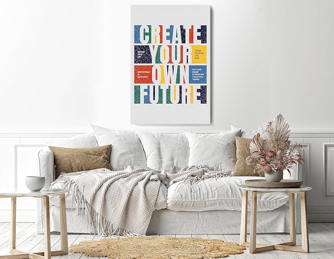 Canvas print with the motivational quote "Create Your Own Future", 60x40 cm, white