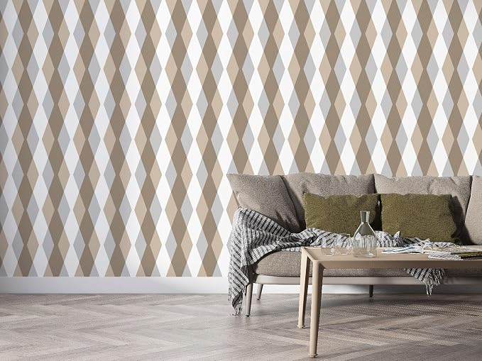 seamless aesthetic print beige fabric wallpaper, covering up to 4.2m x 3m, with adhesive and smoothing tool.
