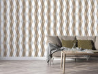 seamless aesthetic print beige fabric wallpaper, covering up to 4.2m x 3m, with adhesive and smoothing tool.