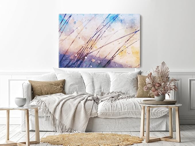 Modern canvas wall art, watercolor landscape painting, 60 x 40 cm, blue