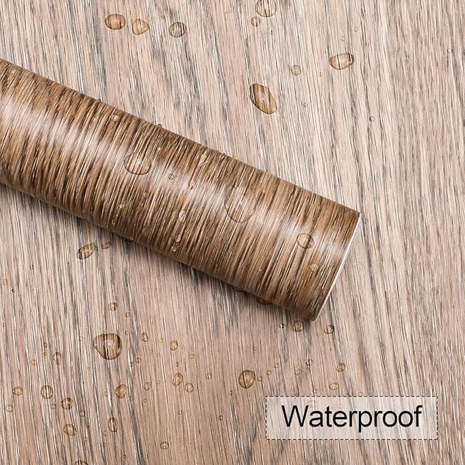 KINLO Adhesive Wooden Wallpaper for Doors, Natural Wood Decorative Film, Self-Adhesive Waterproof Wallpaper for Furniture, Kitchen Cabinet, Wall Cabinet, Tables