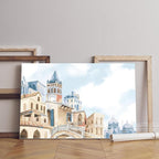 wall art, on canvas, printed with a Mediterranean city scene, 60x40 cm, blue