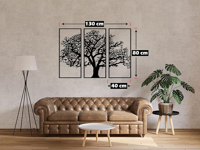 Wooden wall art panel with a winter tree pattern, 80 x 130 cm, black