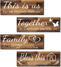 4 Pieces Home Wall Signs, THIS IS US/TOGETHER/BLESS THIS HOME/FAMILY Wall Decor For Living Room Bedroom, Rustic Wooden Farmhouse Wall Art, 4.7 x 13.8 Inch