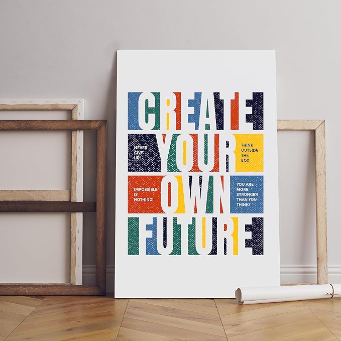 Canvas print with the motivational quote "Create Your Own Future", 60x40 cm, white