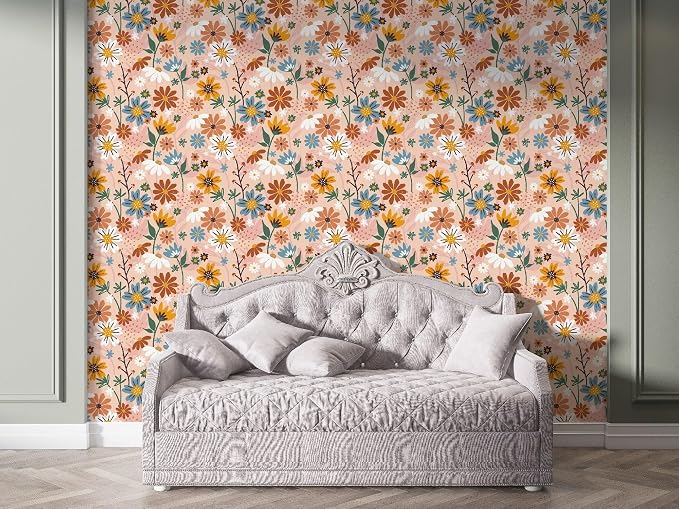 Fabric wallpaper with a French floral design, covering an area of up to 4.2 x 3 meters, with adhesive/welding and smoothing tool