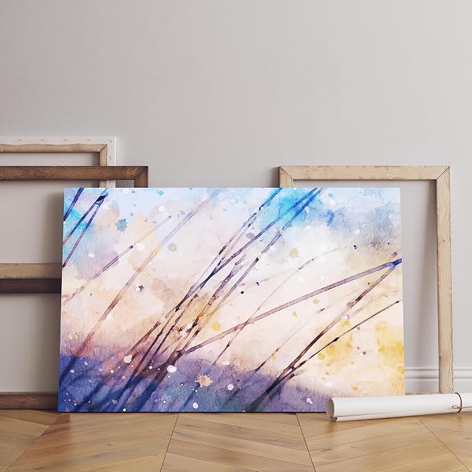 Modern canvas wall art, watercolor landscape painting, 60 x 40 cm, blue