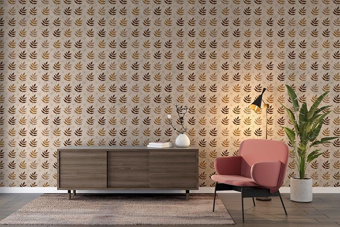 Sandstone patterned fabric wallpaper with palm tree motifs, suitable for areas up to 4.2m x 3m. Includes adhesive and smoothing tool