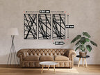 Abstract linear wooden wall art, 3 panels, 80 x 130 cm, black