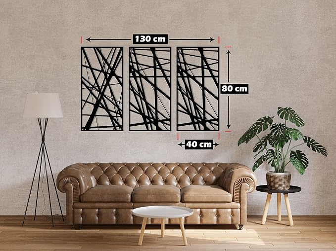 3-panel abstract linear wooden decorative wall art, 80cm x 1.30m