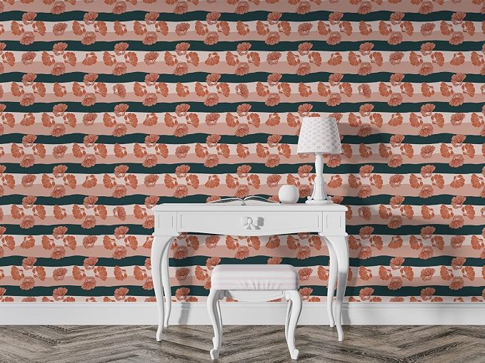 Abstract floral fabric wallpaper in a classic style, covering an area up to 4.2m x 3m, with adhesive and smoothing tool
