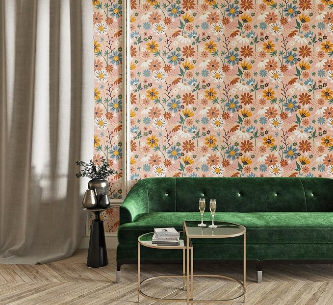 Fabric wallpaper with a French floral design, covering an area of up to 4.2 x 3 meters, with adhesive/welding and smoothing tool