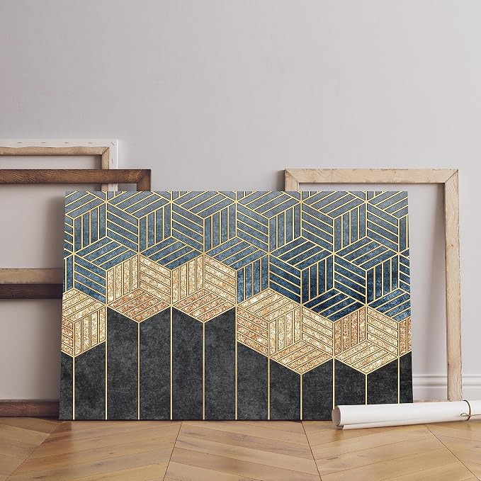 wall art print, geometric art print for living room, modern gold design, 59.9 x 39.9 cm