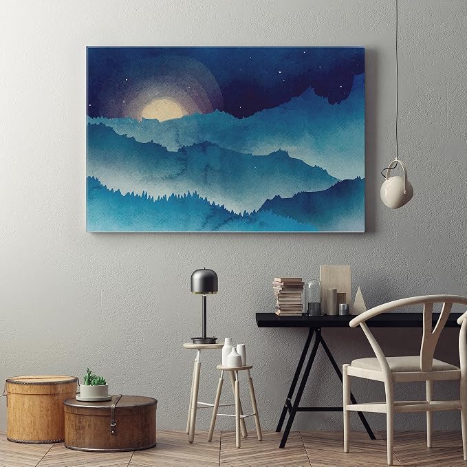 Watercolor Printed Canvas Wall Art - 60 x 40 cm, Blue
