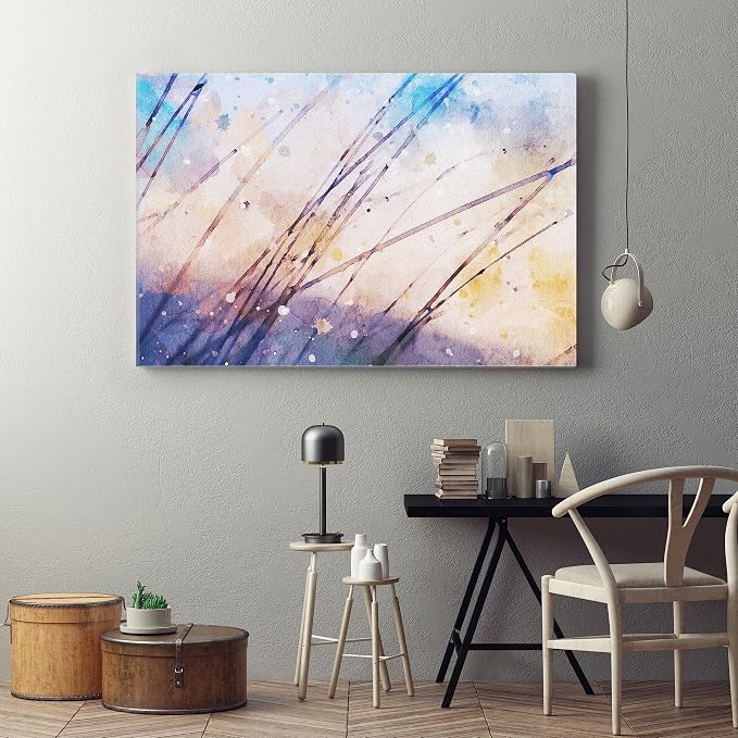 Modern canvas wall art, watercolor landscape painting, 60 x 40 cm, blue