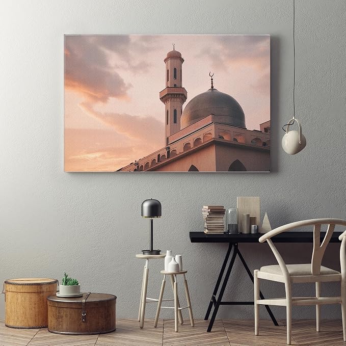Canvas wall art with an Islamic mosque print, 60x40 cm, brown