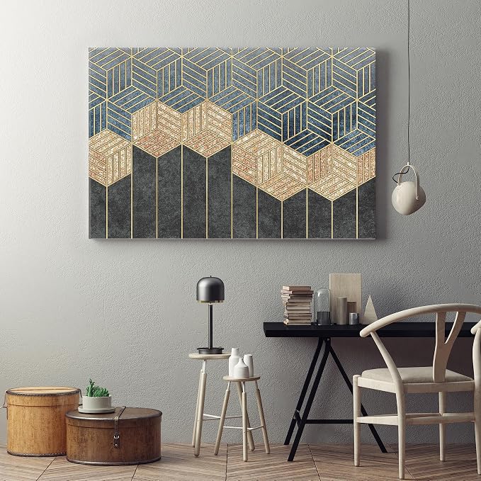 wall art print, geometric art print for living room, modern gold design, 59.9 x 39.9 cm